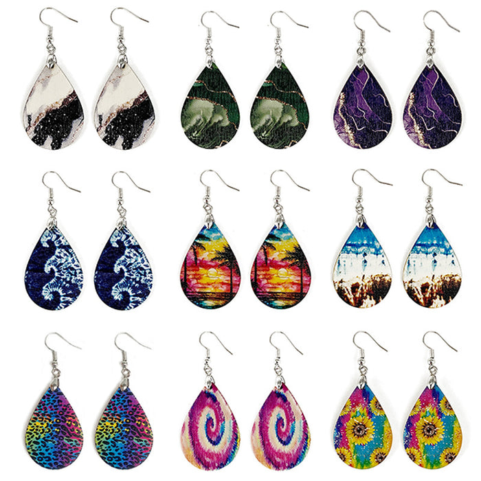 Wholesale Summer Waves Wooden Earrings Imitation Marble Printing Bohemian Lightweight Earrings