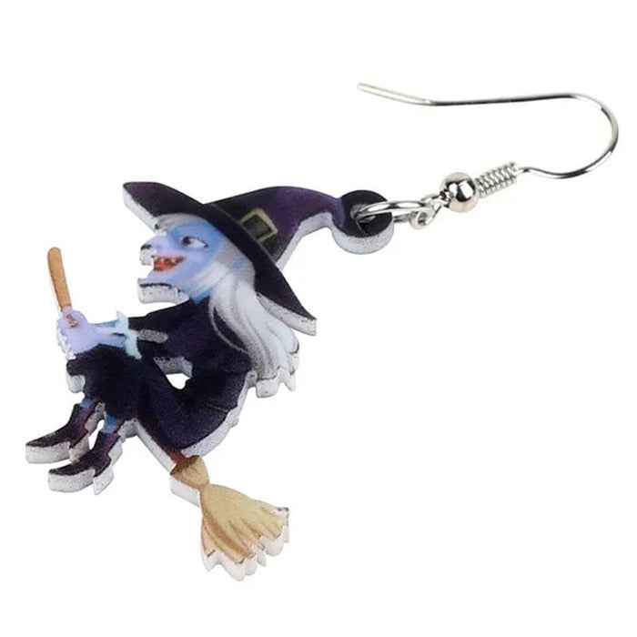 Wholesale  cartoon broom witch dangling earrings personality earrings  party decoration Gothic style