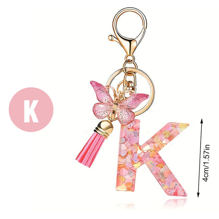 Wholesale Fashion pink letter key chain love sequins butterfly tassel key chain crystal  accessories