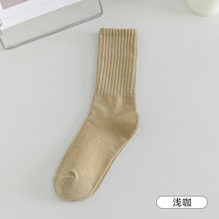 Wholesale Stacked socks, mid length socks, solid color vertical stripes, casual sports style, long socks for spring and autumn