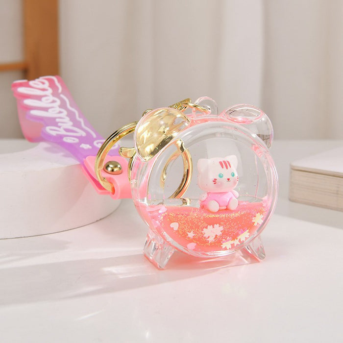 Wholesale Quicksand Bottle Cartoon Kitten Keychain