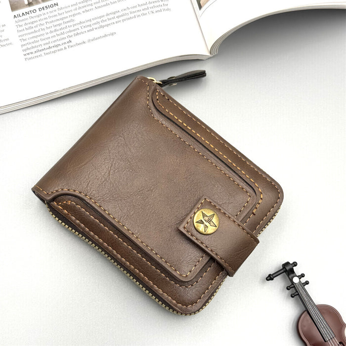 Wholesale Retro Men' s Short Zipper Wallet Oil Wax Leather,  Coin and Card Organizer - Boutique Accessory MOQ≥2