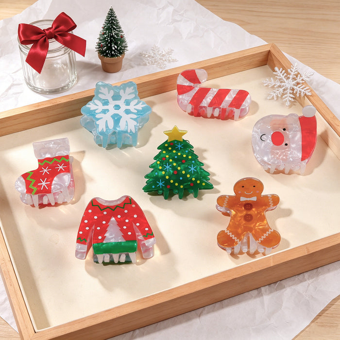 Wholesale Christmas Gingerbread Man Hair Claw Clip Festive Cartoon Snowflake Design PVC Women S Holiday Hair Accessory Trendy Gift For Resale