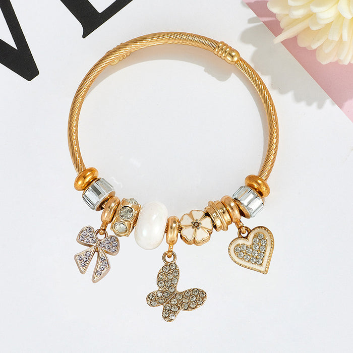 Wholesale Stainless Steel Rhinestone Butterfly Swan Beaded Bracelet MOQ≥2