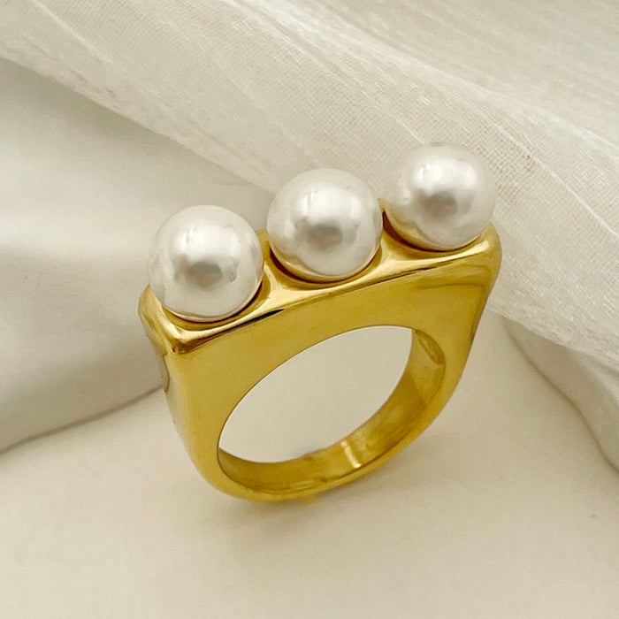 Wholesale Freshwater Pearl Arrangement Stainless Steel Ring for Women JDC-RS-Jinyue004