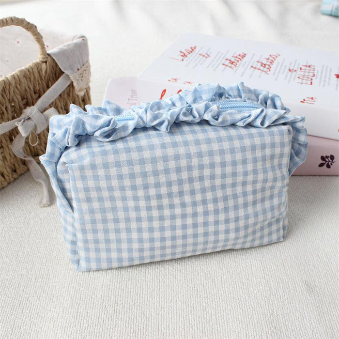 Wholesale Trendy Black Plaid Pleated Lace Pencil Case Large Capacity Student Stationery Pouch Boutique Gift