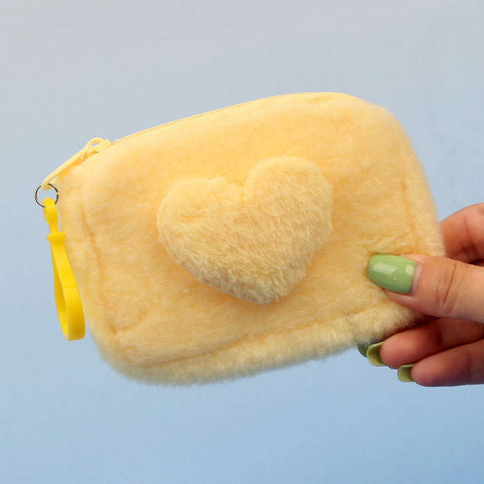 Wholesale Stylish Heart Shaped Plush Pouch For Women Coin Wallet Earphone Case Card Holder Gift Everyday Use