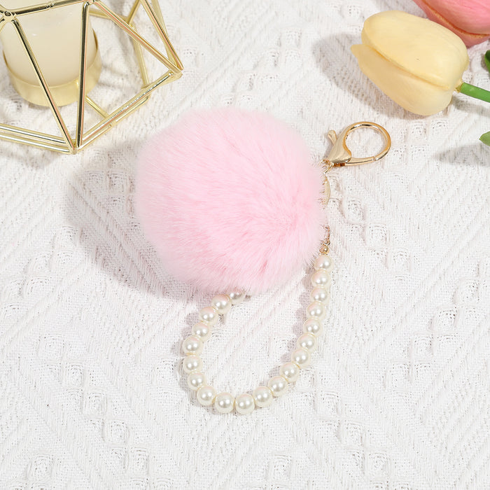 Wholesale Cute Pearl fur ball pendant bag decoration plush keychain mobile phone earphone cover car fur ornaments