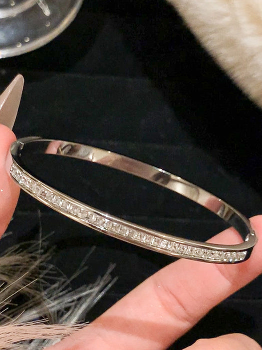 Wholesale Chic Love Heart Titanium Steel Bracelet With Zircon Crystals Electroplated Silver Women S Jewelry Accessory