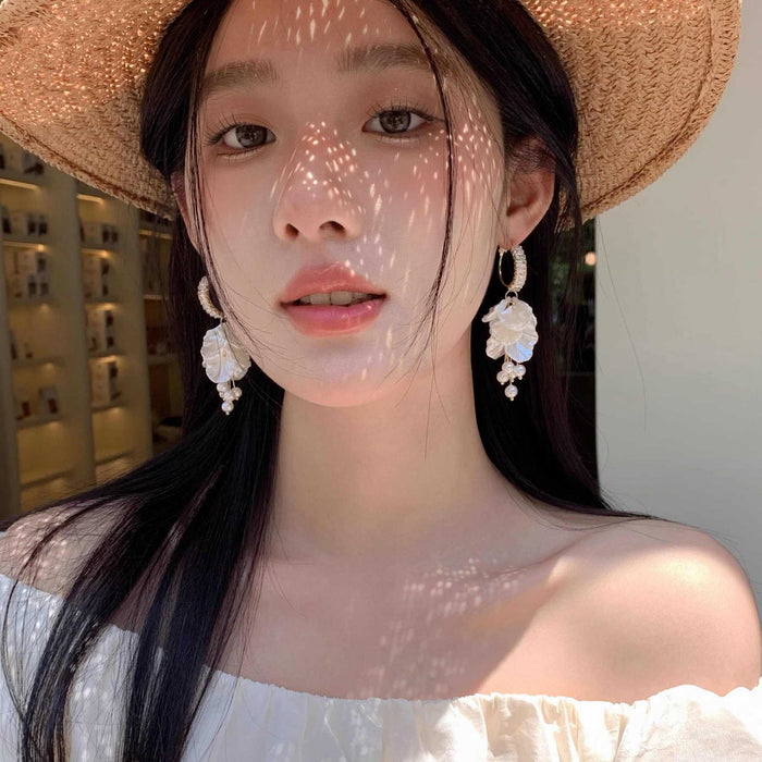 Wholesale Tassel Shell Petal Zircon Pearl Earrings Women's Exquisite Earrings