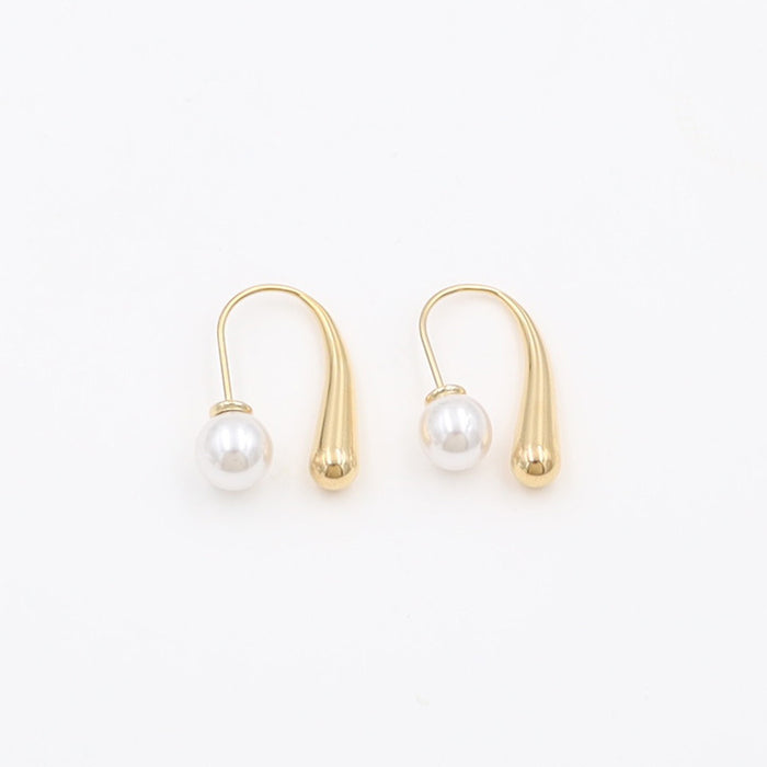 Wholesale Titanium Steel Geometric Water Drop Pearl Earrings