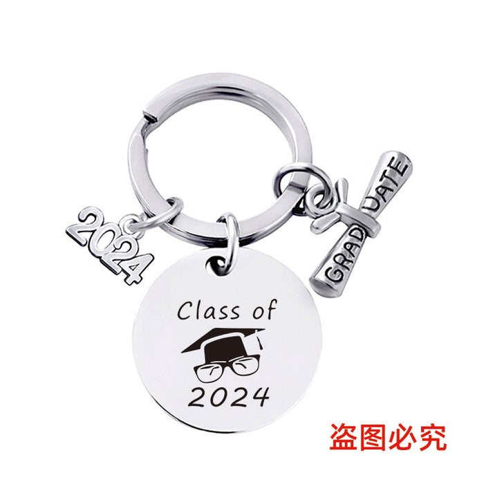 Wholesale Graduation Season Gift Round Stainless Steel Keychain JDC-KC-GangGu049