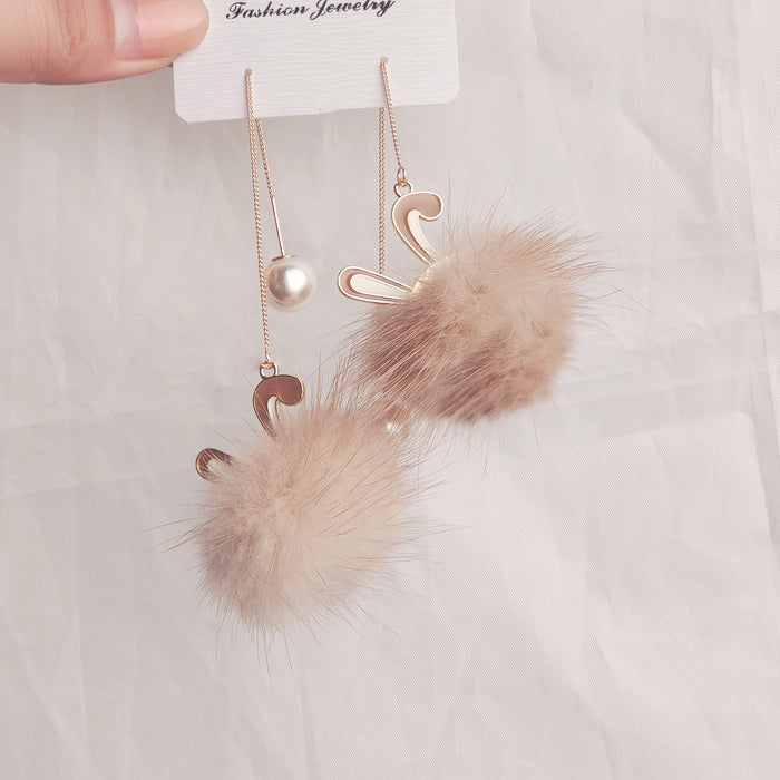 Wholesale Cute  Rabbit Mink Hair Ball Long Earrings Tassel Plush Earrings