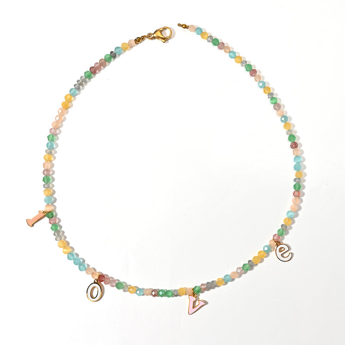 Wholesale Temperament Handmade Natural Stone Necklace Personalized Stainless Steel Drip Oil Pendant Paired with Non Fading