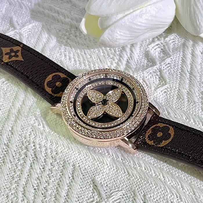 Wholesale Alloy Four Leaf Clover Full Diamond Quartz Watch JDC-WH-XCD005