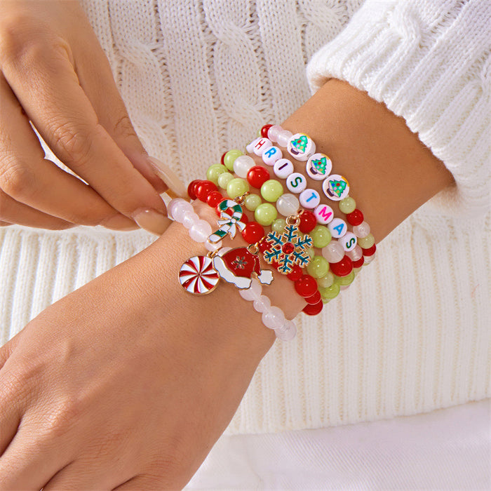 Wholesale Christmas polymer clay bracelet fashionable and versatile elk Christmas tree snowflake pearl glass crystal bracelet
