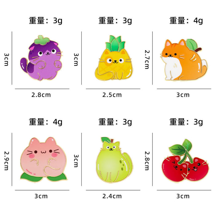 Wholesale Cartoon cute cat badge creative fruit cherry animal badge metal brooch clothing bag jewelry accessories