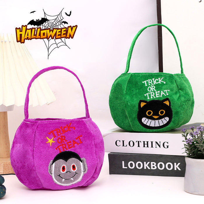 Wholesale Plush  Treat Handbags Green Black Cat Pumpkin Motif for Trick-or-Treat Gift