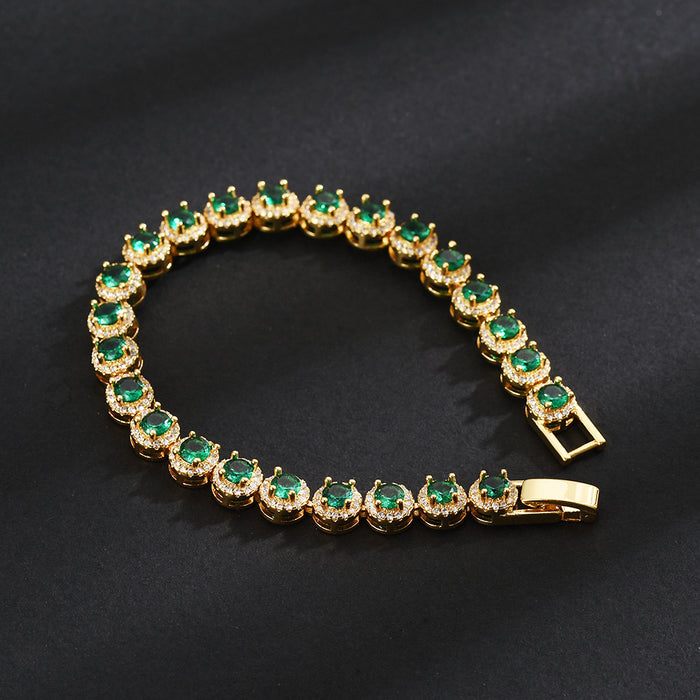 Wholesale Gold-plated Emerald Tennis Bracelet Full Diamond Zircon Bracelet