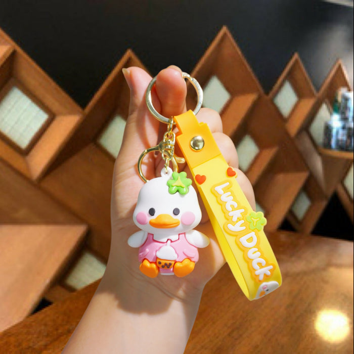 Wholesale Cute Silicone Duck Keychain in Blue Ice Cream Bag Charm Car Accessory