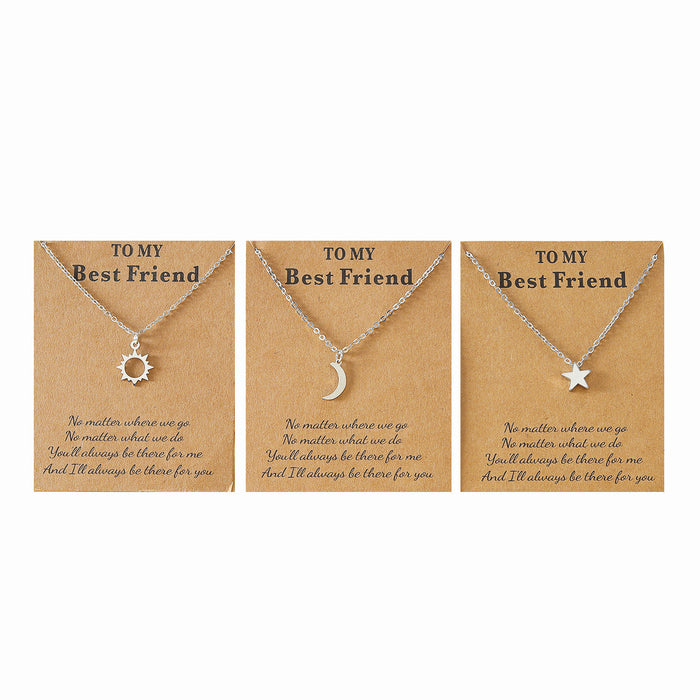 Wholesale Best Friend Sun Moon Star Pendant Necklace Set Stainless Steel Plated Jewelry Accessory