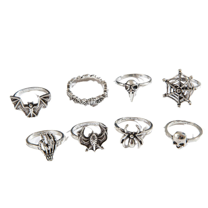 Wholesale Punk Skull Bat Ring Set 8 Pieces Alloy Fashion Accessory MOQ≥2