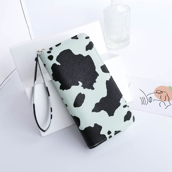 Wholesale Fashion Versatile Cow Pattern Women's Wallet PU Long Zipper Wallet Handbag Wallet Wallet Clip JDC-WT-QJR006