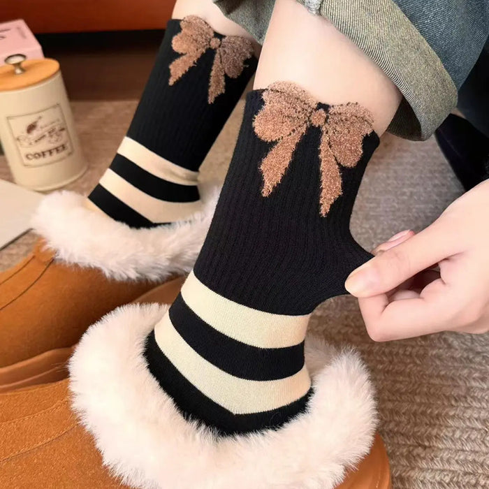 Wholesale Socks, long tube, thick, stylish, cute, with letters, high waist, striped, cotton socks, internet famous