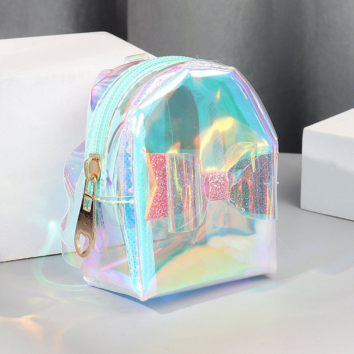 Wholesale Trendy Laser Bow PVC Transparent Pouch Creative Coin Purse Earphone Bag Keychain Everyday Fashion Accessory