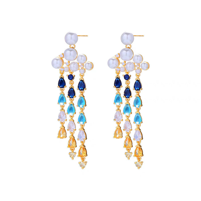 Wholesale New Fashionable Luxury Earrings with Water Drop Zircon tassel Earrings, Pearl Pendant, Water Drop Retro Earrings