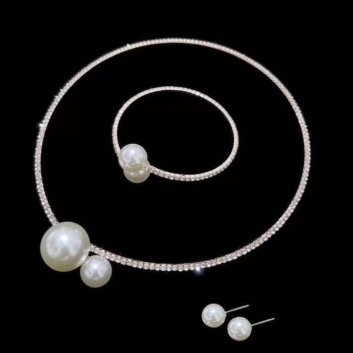 Wholesale 5pcs/set Jewelry Set Pearl and Rhinestone Choker and Bangle 3 Pieces