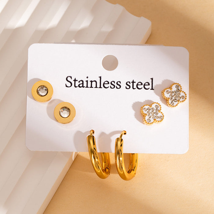 Wholesale Stainless Steel Four-Leaf Clover Heart Earrings Set