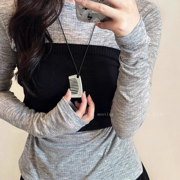 Wholesale silver Comb Pendant Necklace Long Neck Accessories Comb