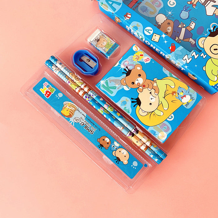 Wholesale 6 Piece Blue Kids Stationery Set Stylish School Gift Box For Birthday And Christmas Prize