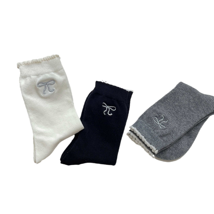 Wholesale Silver wire bow versatile embroidery mid tube socks pile socks