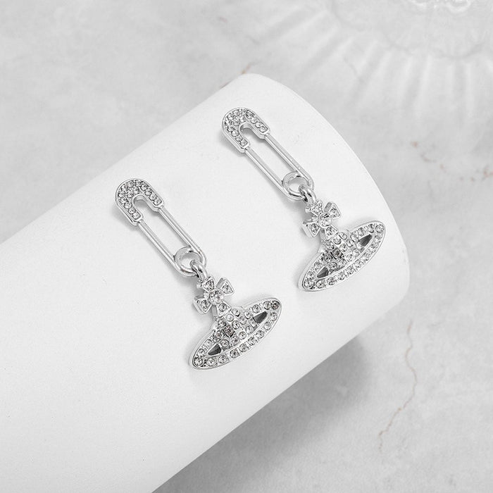 Wholesale Diamond-encrusted Saturn-shaped stud earrings