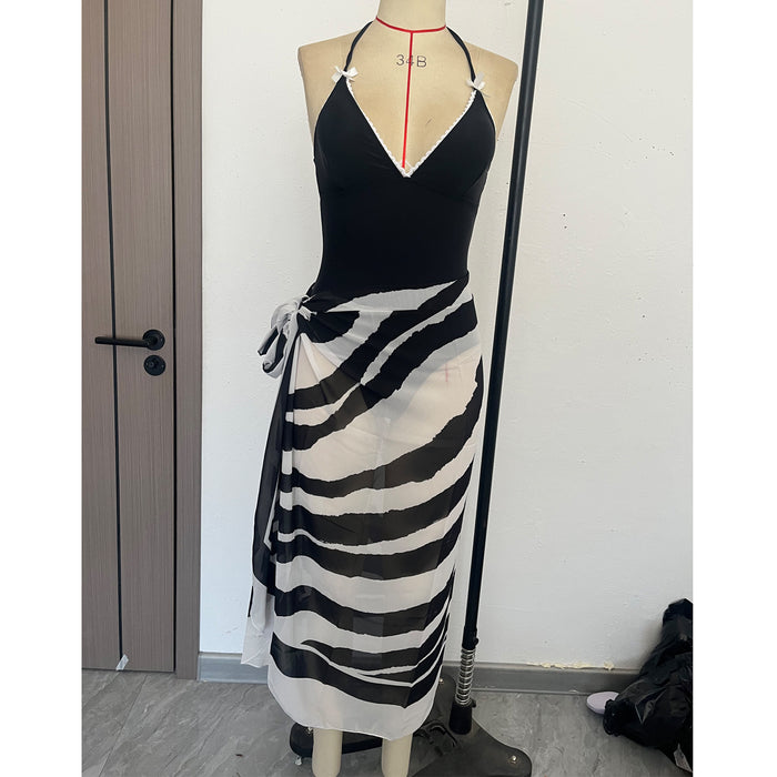 Wholesale Jumpsuit black and white sexy two-piece swimsuit chiffon skirt