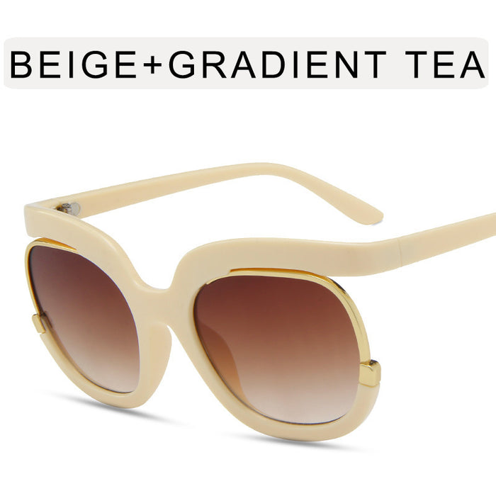 Wholesale Half frame sunglasses, new oval fashion large frame face repair sunglasses, personalized mirror legs, sun sunglasses