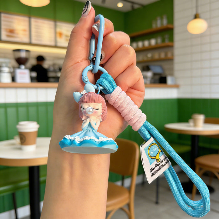 Wholesale Resin Pearl Girl Keychain Wrist Strap Chic Blue Phone Lanyard for Women MOQ≥2