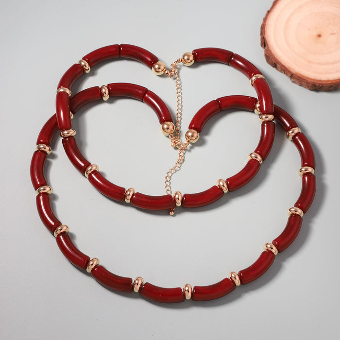 Wholesale multi-layered stacked bamboo necklace bracelet suit all-match temperament women's