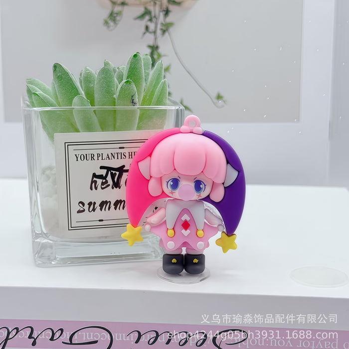 Wholesale 8pcs Cartoon Soft Rubber Bubble Blowing Girl Keychain