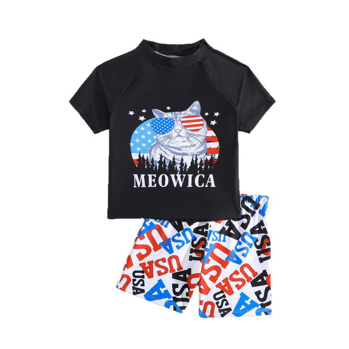 Wholesale Children's summer short sleeved letter T-shirt striped pants 2-piece set