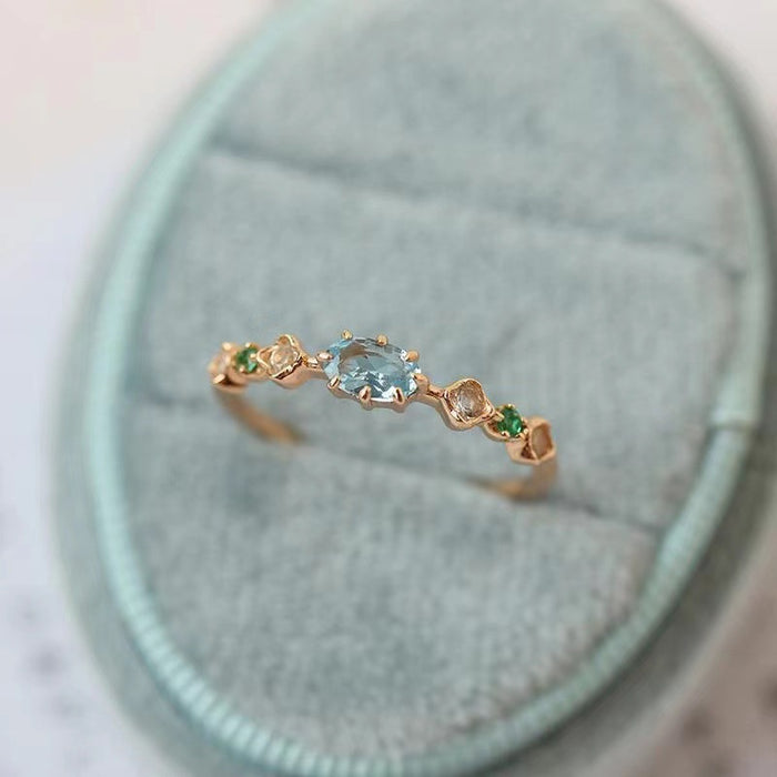 Wholesale  Vintage Inlaid  Sea Blue Diamond Ring Women's Fashionable Distinctive Index Finger Joint Ring