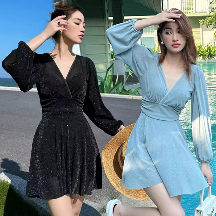 Wholesale Swimsuit women's polyester one-piece long sleeve elegant solid color