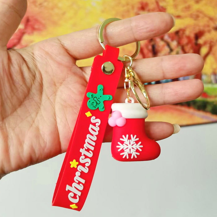 Wholesale Silicone Christmas Keychain Cute Cartoon Pendant