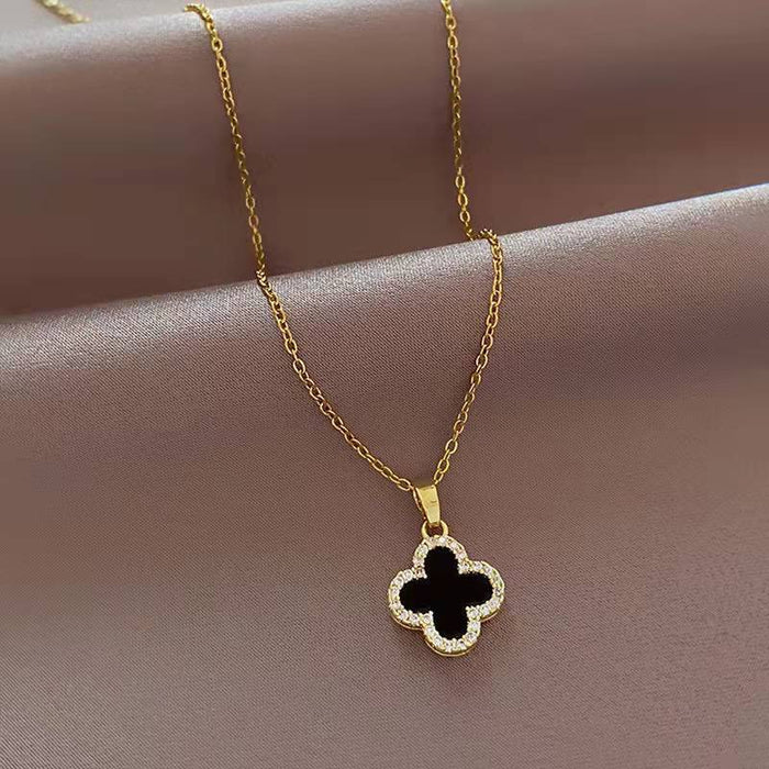 Wholesale Premium Four Leaf Clover Full Diamond Necklace, Light Luxury, Niche, Simple Fashion, Versatile Neck Chain, Clavicle Chain
