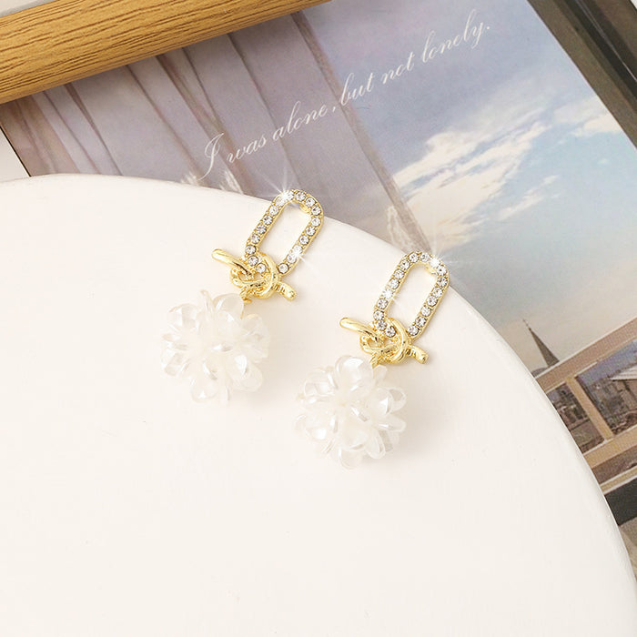 Wholesale Crystal tassel earrings with white floral ball pendants