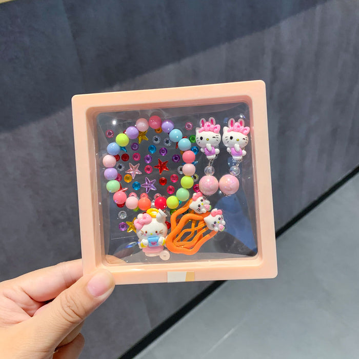 Wholesale Children's Bracelet Gift Box Set Cartoon Earrings Cute Hairpin Princess Face Sticker