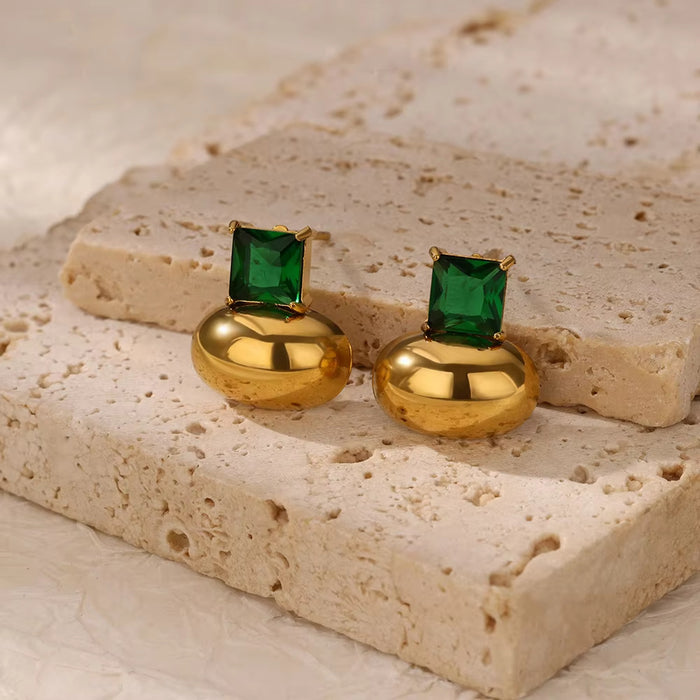 Wholesale Metallic Concave-convex Surface Heart-shaped Inlaid ZirconEarrings