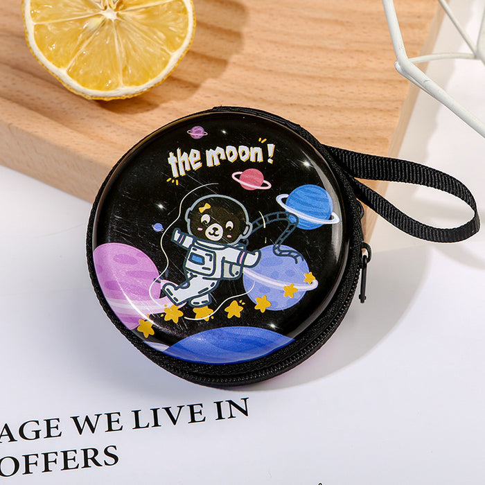 Wholesale Creative Round Tinplate Coin Purse Mini Cartoon Zipper Data Cable Storage Bag Headset Keychain Small Wallet